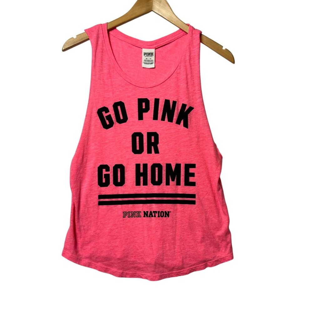 Victorias Secret Pink Womens Graphic Tank Top XS Cotton/Polyester Blend Pink
